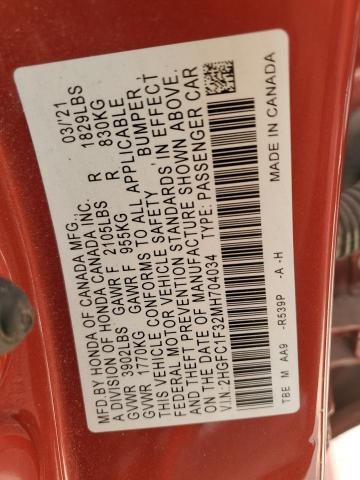 2021 HONDA CIVIC EX - 2HGFC1F32MH704034