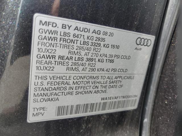 2021 AUDI Q8 PREMIUM WA1EVAF17MD005394