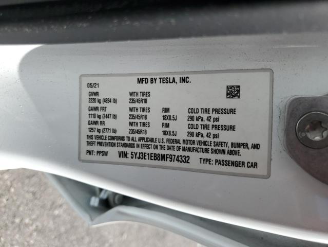 2021 TESLA MODEL 3 - 5YJ3E1EB8MF974332