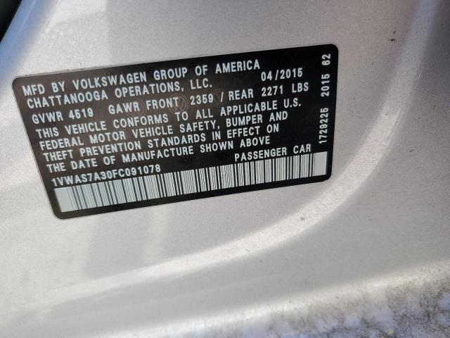 2015 VOLKSWAGEN PASSAT S - 1VWAS7A30FC091078