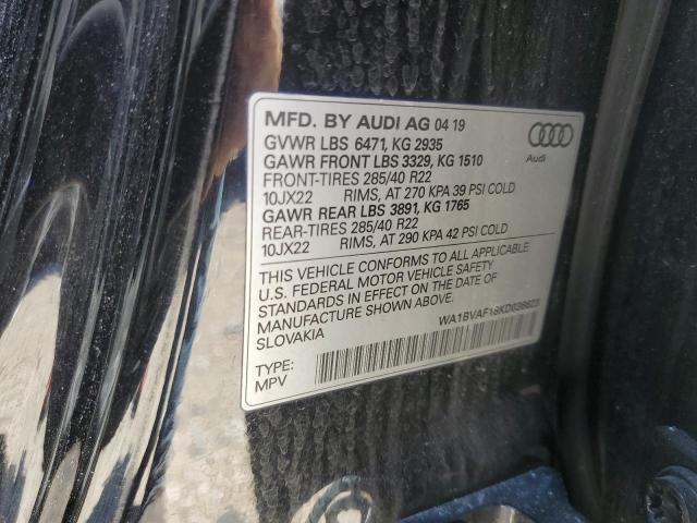 2019 AUDI Q8 PREMIUM WA1BVAF18KD036623