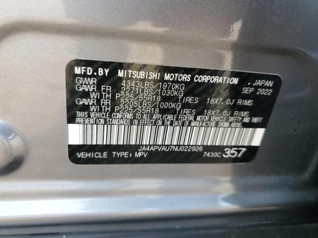 2022 MITSUBISHI OUTLANDER - JA4APVAU7NU022926