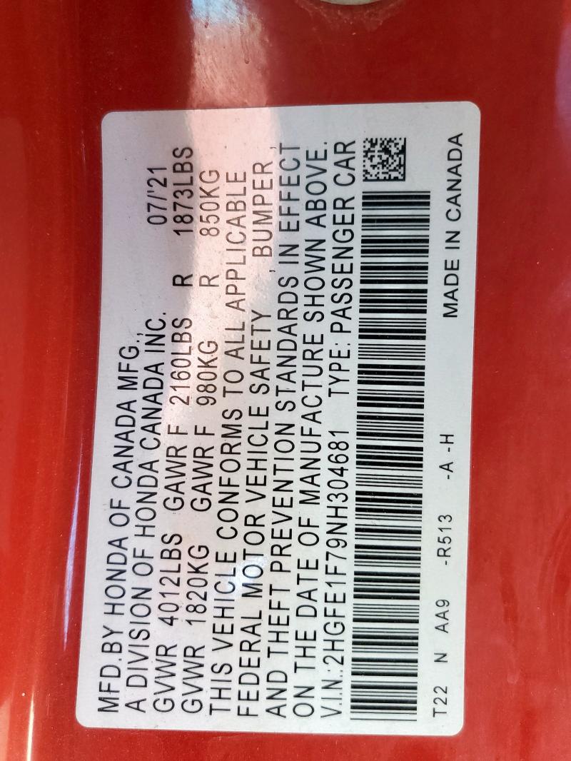 2022 HONDA CIVIC EX - 2HGFE1F79NH304681