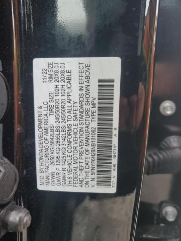 2022 HONDA PILOT SE 5FNYF6H26NB101062