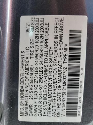 2021 HONDA PILOT SE 5FNYF5H21MB037702
