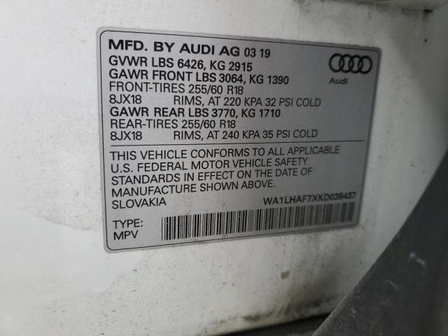 2019 AUDI Q7 PREMIUM - WA1LHAF7XKD038437