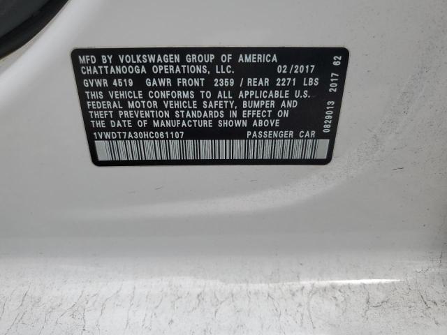 2017 VOLKSWAGEN PASSAT R-L - 1VWDT7A30HC061107