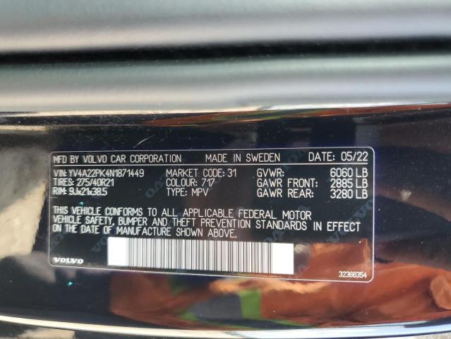 2022 VOLVO XC90 T6 MO - YV4A22PK4N1871449