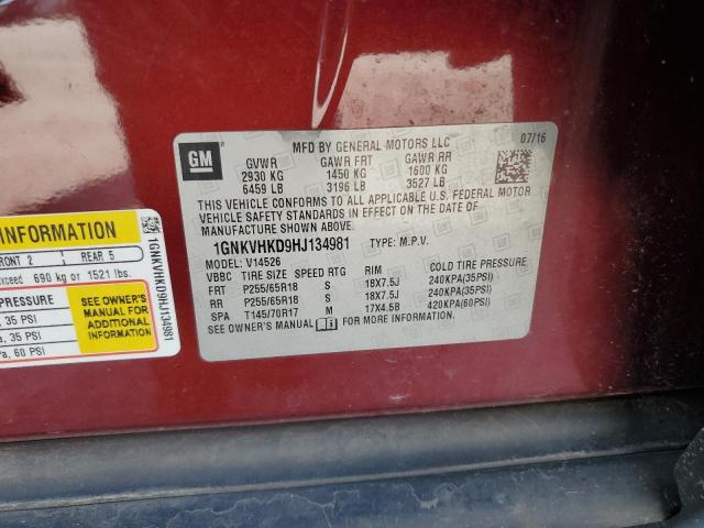 2017 CHEVROLET TRAVERSE L - 1GNKVHKD9HJ134981