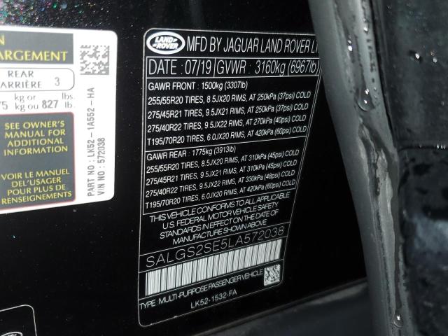 2020 LAND ROVER RANGE ROVER P525 HSE SALGS2SE5LA572038