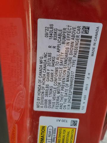 2022 HONDA CIVIC SPOR - 2HGFE2F58NH605317