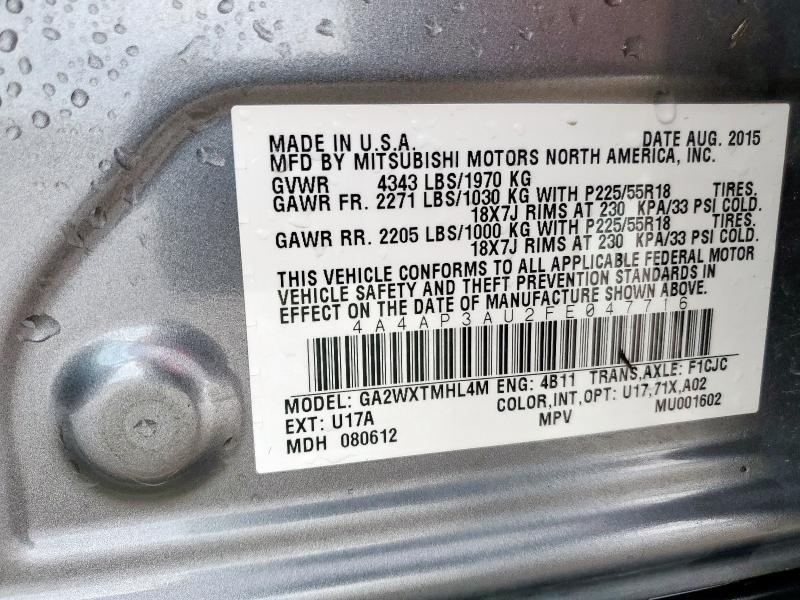 2015 MITSUBISHI OUTLANDER - 4A4AP3AU2FE047716