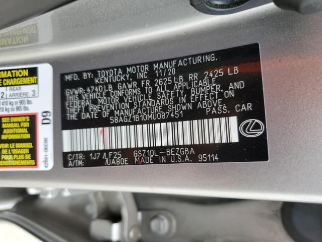 2021 LEXUS ES 350 BAS - 58AGZ1B10MU087451