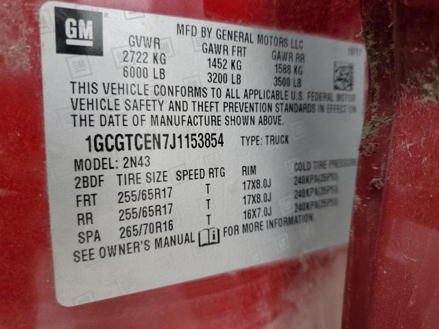 2018 CHEVROLET COLORADO L - 1GCGTCEN7J1153854