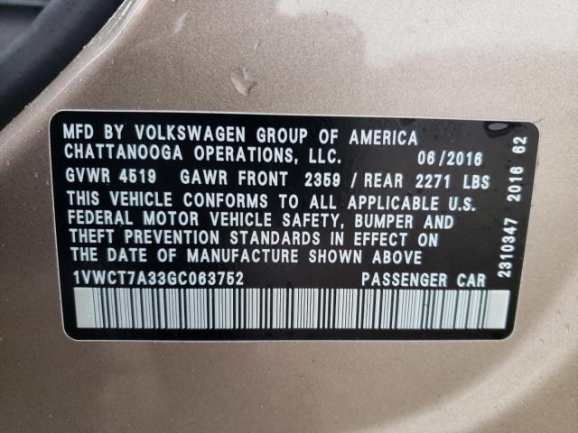 2016 VOLKSWAGEN PASSAT SEL - 1VWCT7A33GC063752