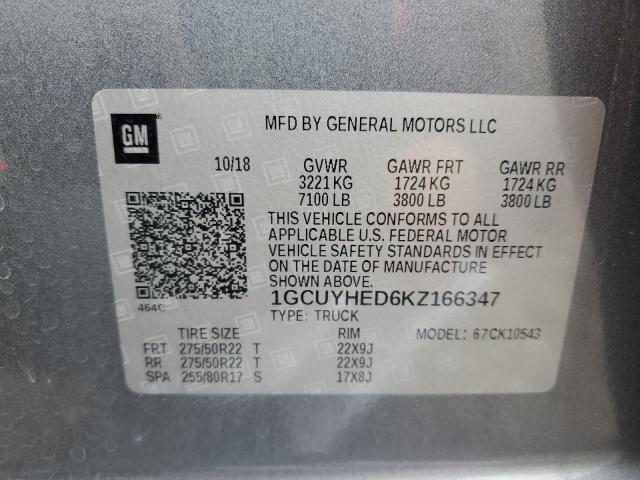 2019 CHEVROLET SILVERADO - 1GCUYHED6KZ166347