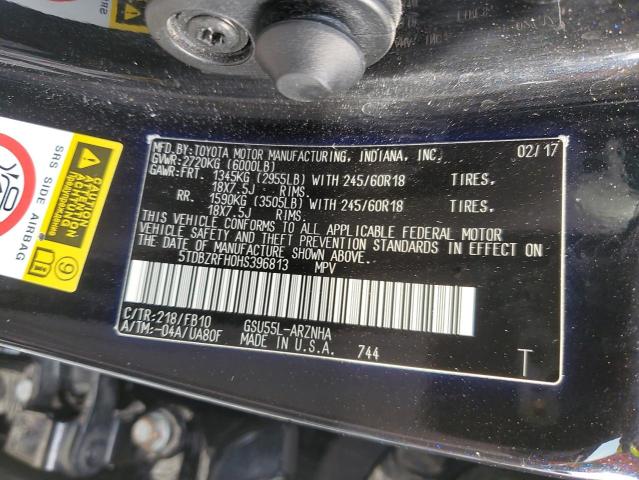 2017 TOYOTA HIGHLANDER - 5TDBZRFH0HS396813