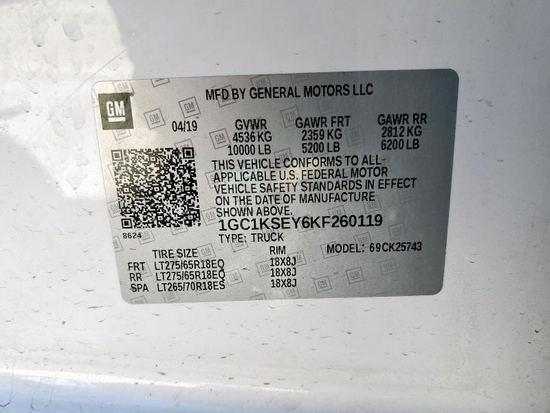 2019 CHEVROLET SILVERADO - 1GC1KSEY6KF260119