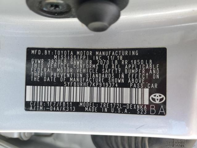 2019 TOYOTA COROLLA L - 5YFBURHE7KP919374