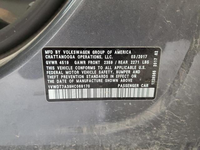 2017 VOLKSWAGEN PASSAT R-L - 1VWDT7A39HC068170
