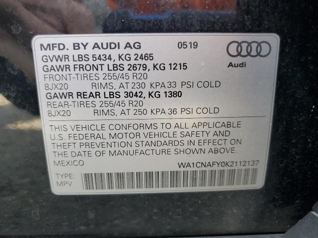 2019 AUDI Q5 PRESTIG WA1CNAFY0K2112137