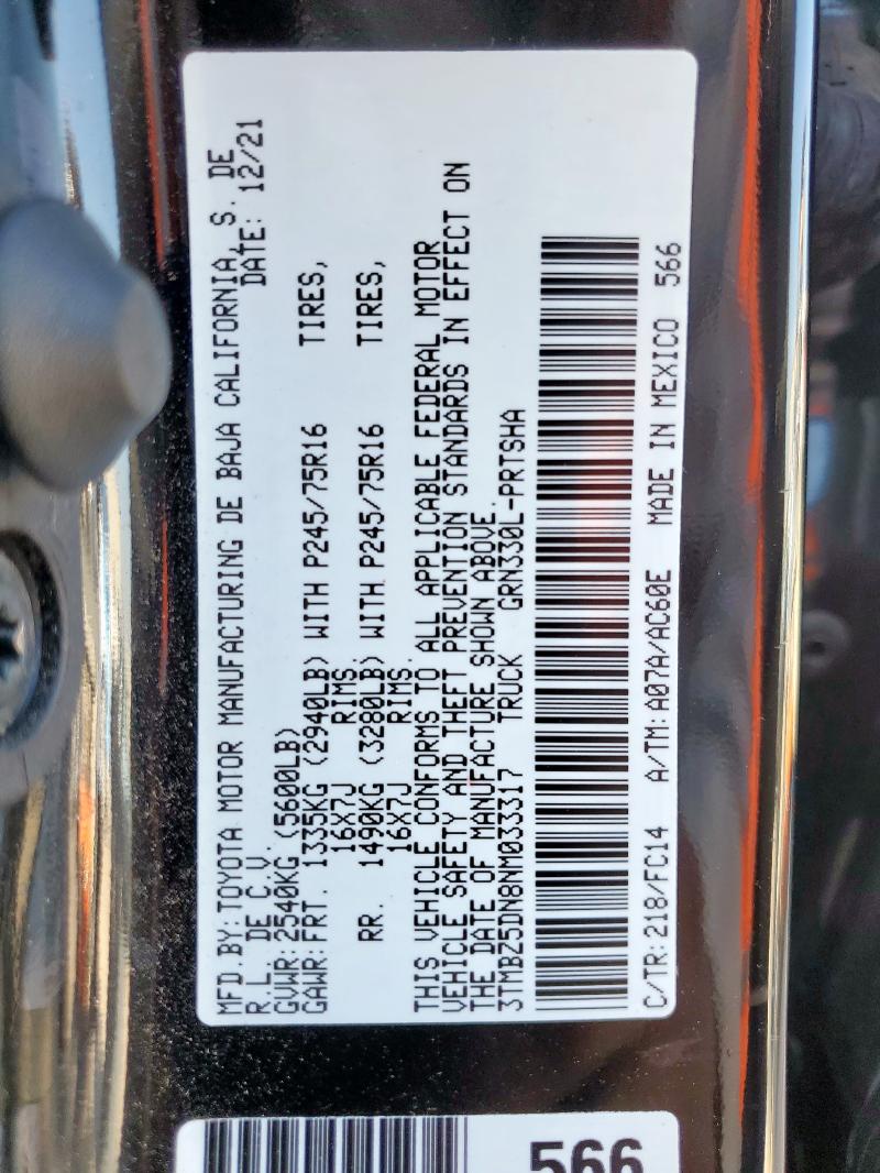 2022 TOYOTA TACOMA DOU - 3TMBZ5DN8NM033317