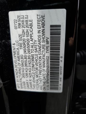 2022 HONDA PILOT SE 5FNYF6H20NB066602