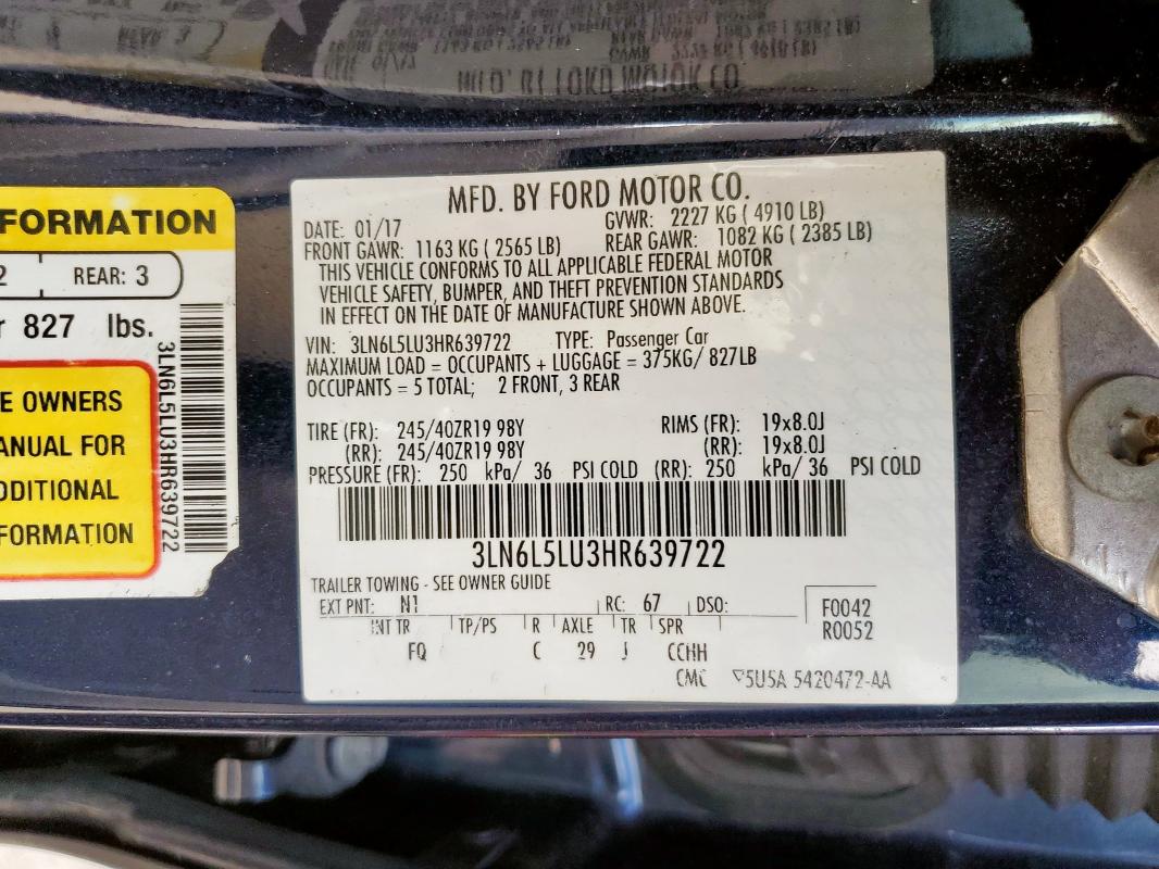 2017 LINCOLN MKZ HYBRID 3LN6L5LU3HR639722
