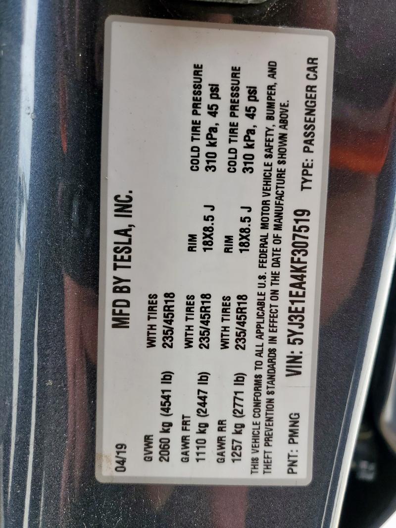2019 TESLA MODEL 3 - 5YJ3E1EA4KF307519
