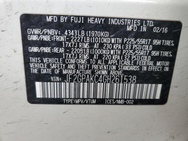 2016 SUBARU CROSSTREK - JF2GPAKC4GH261538