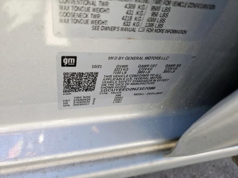 2022 CHEVROLET SILVERADO - 1GCUYEED2NZ107086