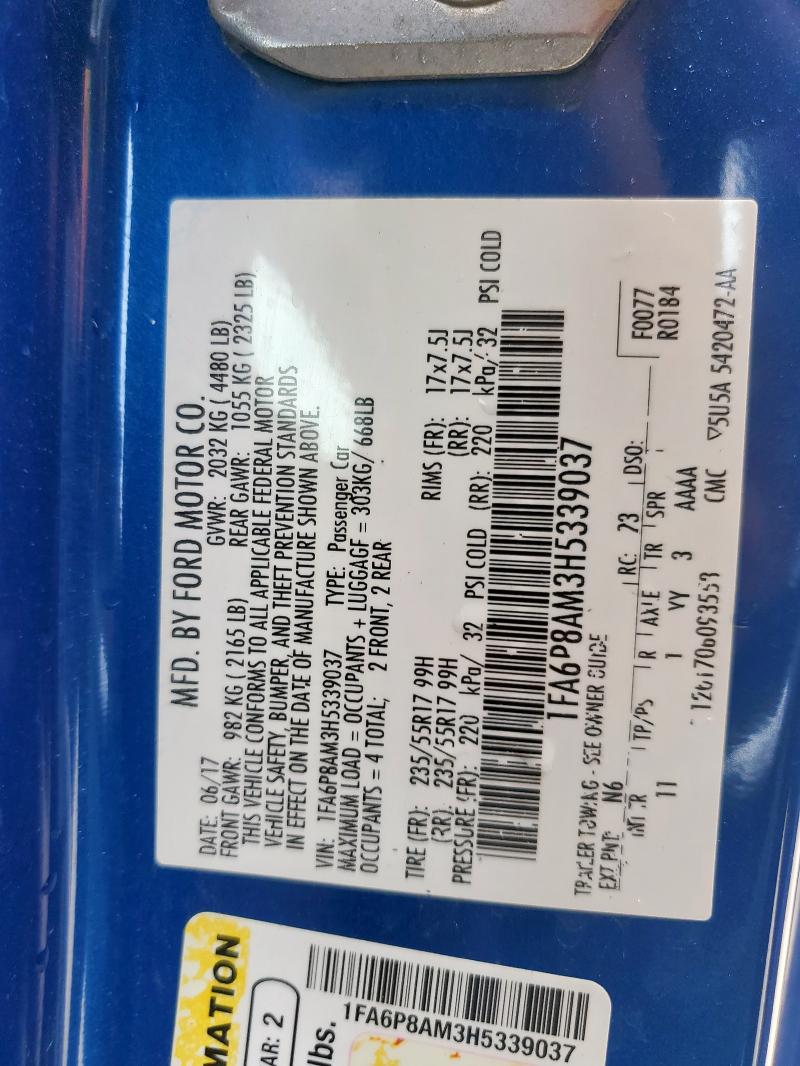 2017 FORD MUSTANG - 1FA6P8AM3H5339037
