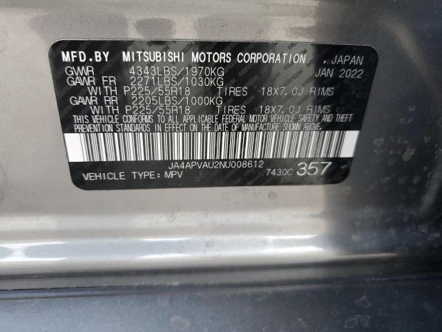 2022 MITSUBISHI OUTLANDER - JA4APVAU2NU008612