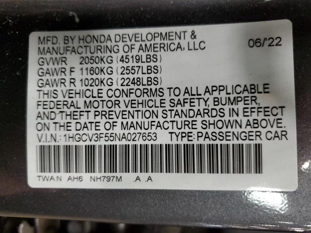 2022 HONDA ACCORD HYB 1HGCV3F55NA027653