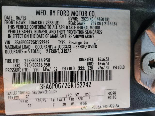 2016 FORD FUSION S - 3FA6P0G72GR152242