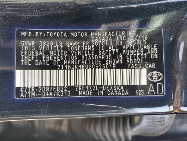 2016 TOYOTA COROLLA L - 2T1BURHE0GC626049