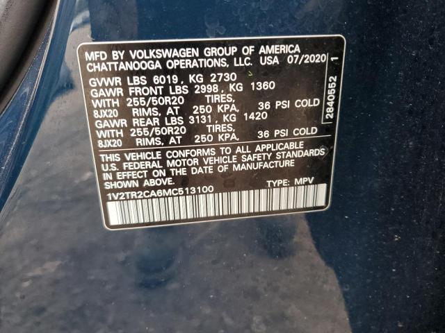 2021 VOLKSWAGEN ATLAS SEL - 1V2TR2CA6MC513100