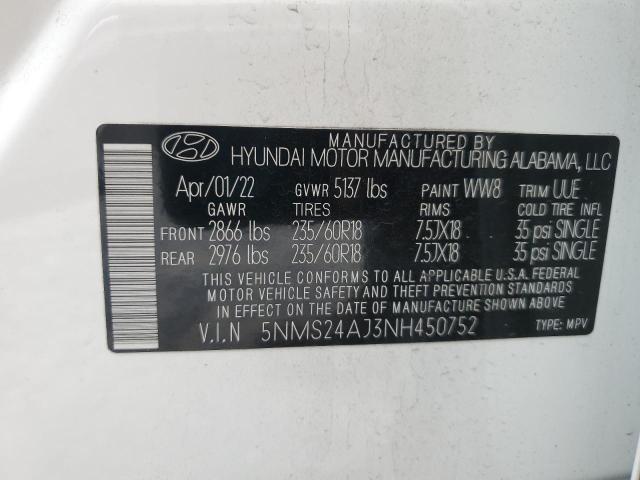 2022 HYUNDAI SANTA FE - 5NMS24AJ3NH450752
