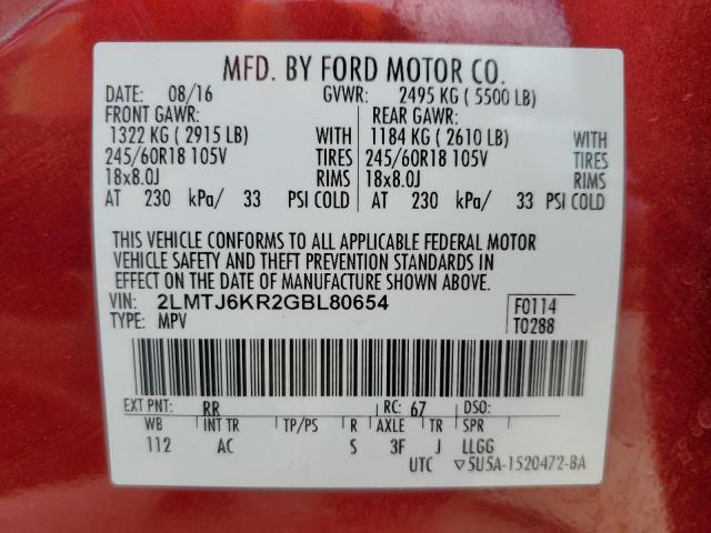 2016 LINCOLN MKX SELECT - 2LMTJ6KR2GBL80654