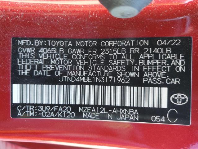 2022 TOYOTA COROLLA SE - JTND4MBE1N3171962
