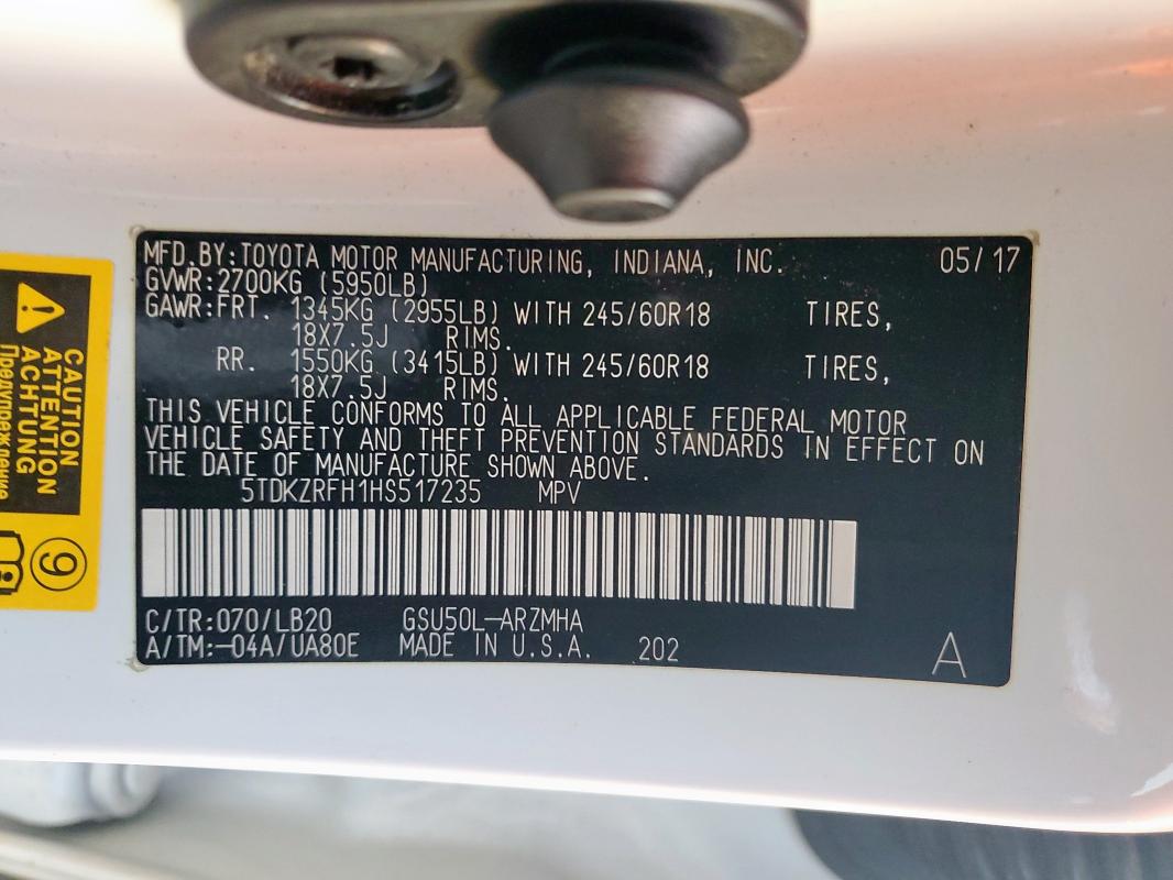 2017 TOYOTA HIGHLANDER - 5TDKZRFH1HS517235