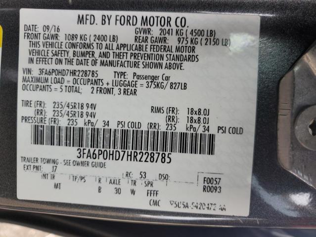 2017 FORD FUSION SE - 3FA6P0HD7HR228785