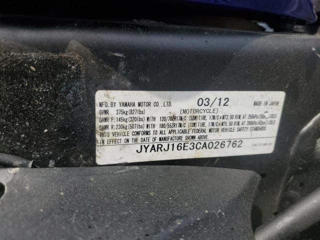 2012 YAMAHA YZFR6 JYARJ16E3CA026762