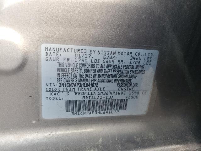 2017 NISSAN VERSA S - 3N1CN7AP3HL841072