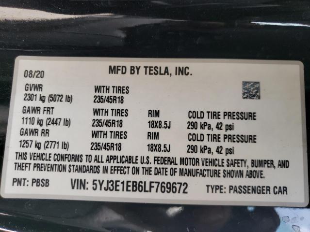 2020 TESLA MODEL 3 - 5YJ3E1EB6LF769672