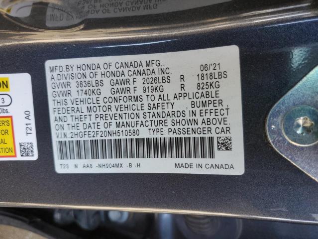2022 HONDA CIVIC LX - 2HGFE2F20NH510580
