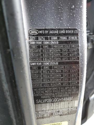 2016 LAND ROVER RANGE ROVE - SALVP2BG0GH148497