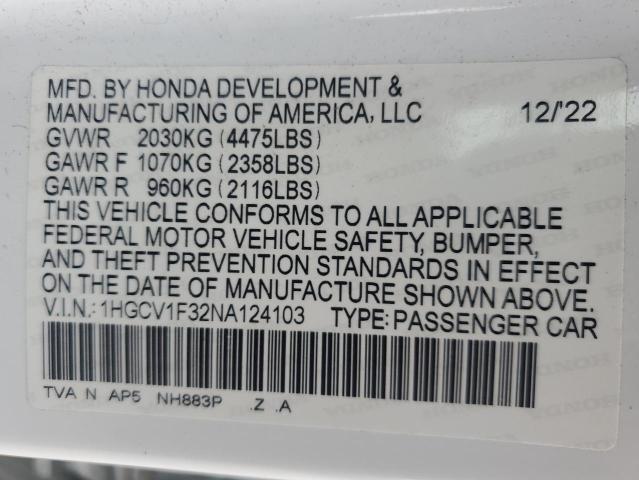 2022 HONDA ACCORD SPO 1HGCV1F32NA124103