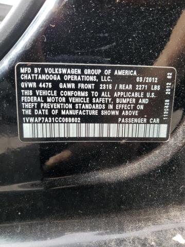 2012 VOLKSWAGEN PASSAT S - 1VWAP7A31CC068602