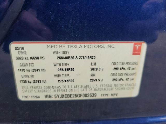 2016 TESLA MODEL X - 5YJXCBE25GF002639